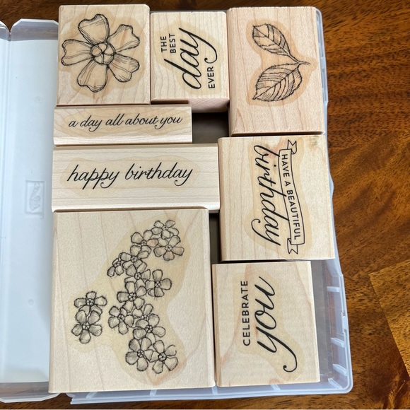 Stampin Up! Birthday Blossom set of 8 wooden mount stamp set - Picture 6 of 6